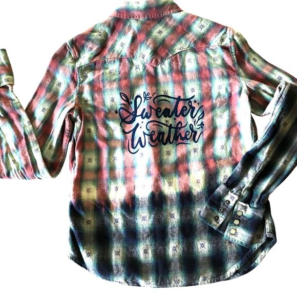 Ombre Bleached Flannel Shirt, Size Small: Upcycled Painted, Sweater Weather - Picture 8 of 13